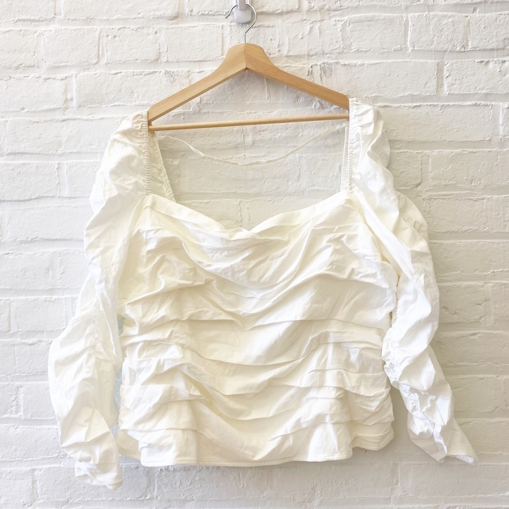 Reformation || Joi Top Ruched Long Sleeved White‎ 22 NWT